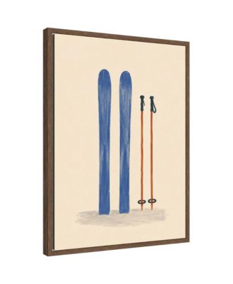 Vintage Ski and Poles by Laura Moss Framed Canvas Wall Art Print