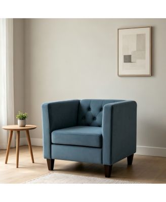 Velvet Tufted Wood Leg Modern Accent Chair