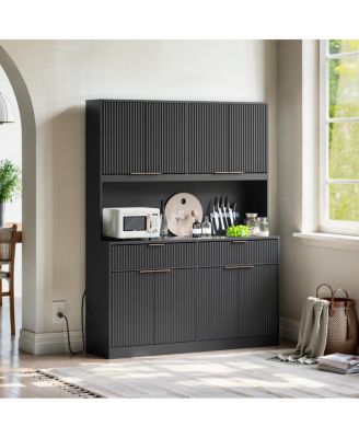 71" Kitchen Pantry Cabinet with Power Outlet and Open Countertop