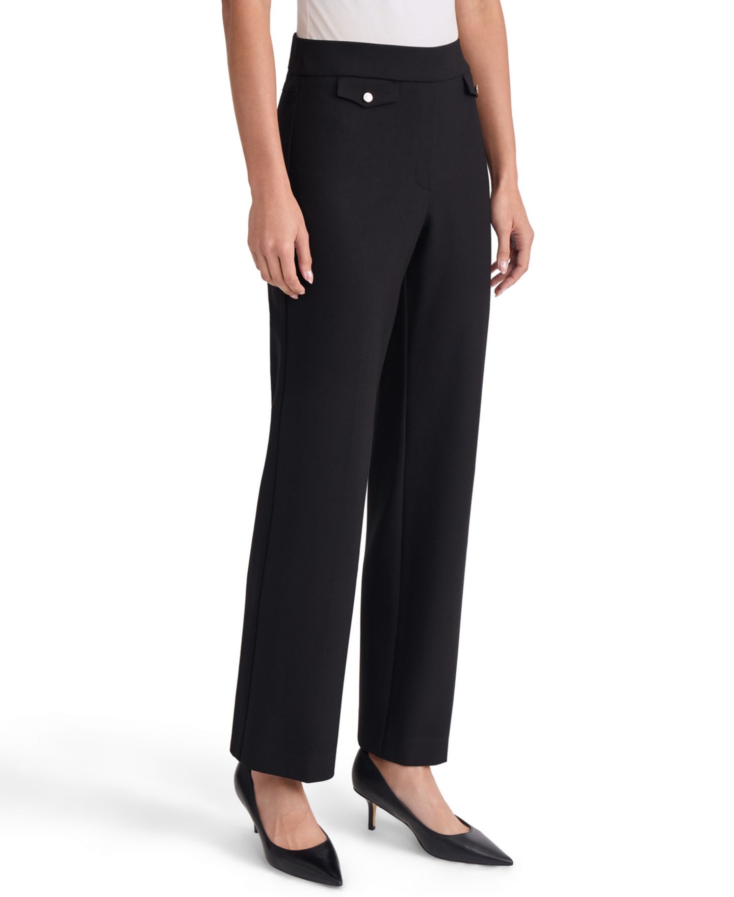 Женские брюки Jones New York Petite High-Rise Pull-On Straight, цвет: Чёрный — фото 2