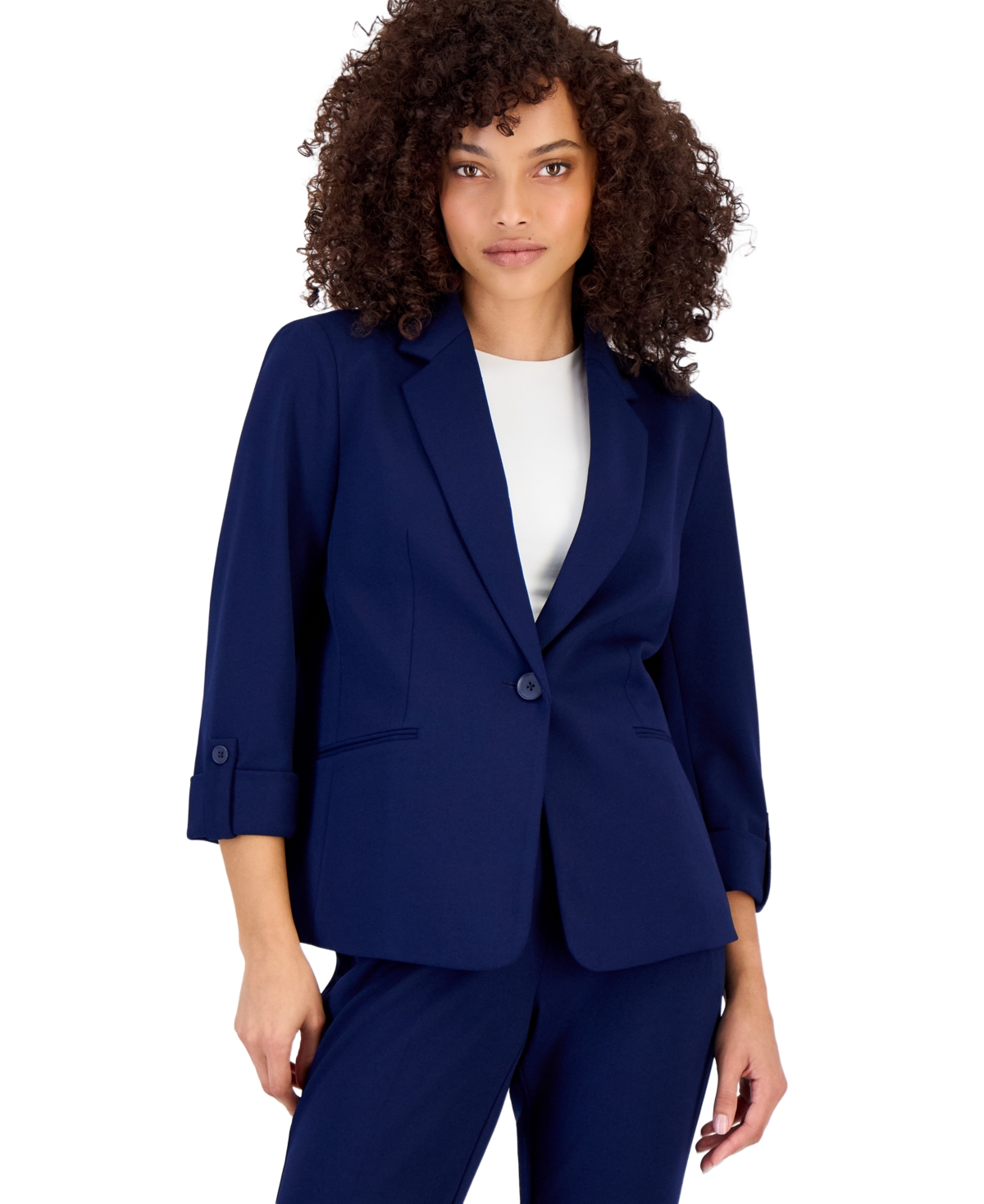 Ak Anne Klein Petite 3/4-Sleeve One-Button Blazer - Distant Mountain