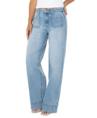 Juniors' High-Rise Wide-Leg Patch-Pocket Jeans 