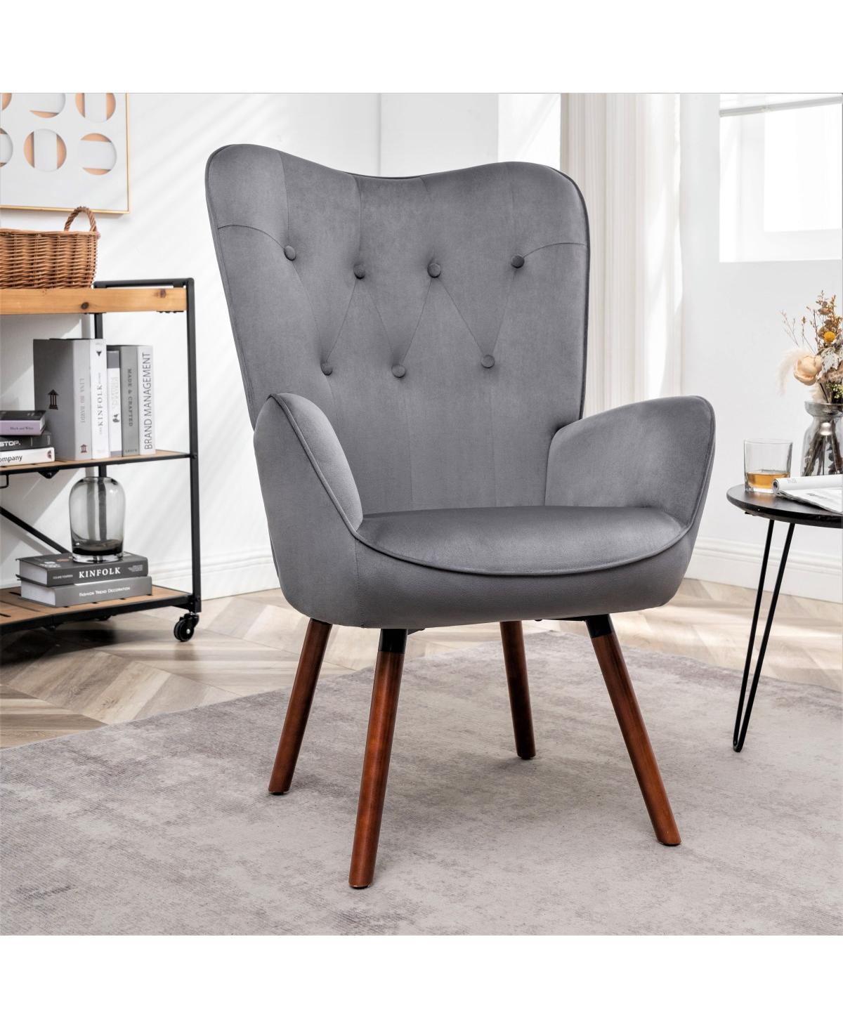 Streamdale Furniture Mid-Century Modern Wingback Accent Chair with Wood Legs - Grey