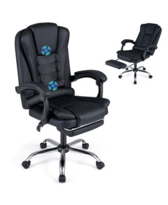 Massage Office Chair with Retractable Footrest and Reclining Backrest