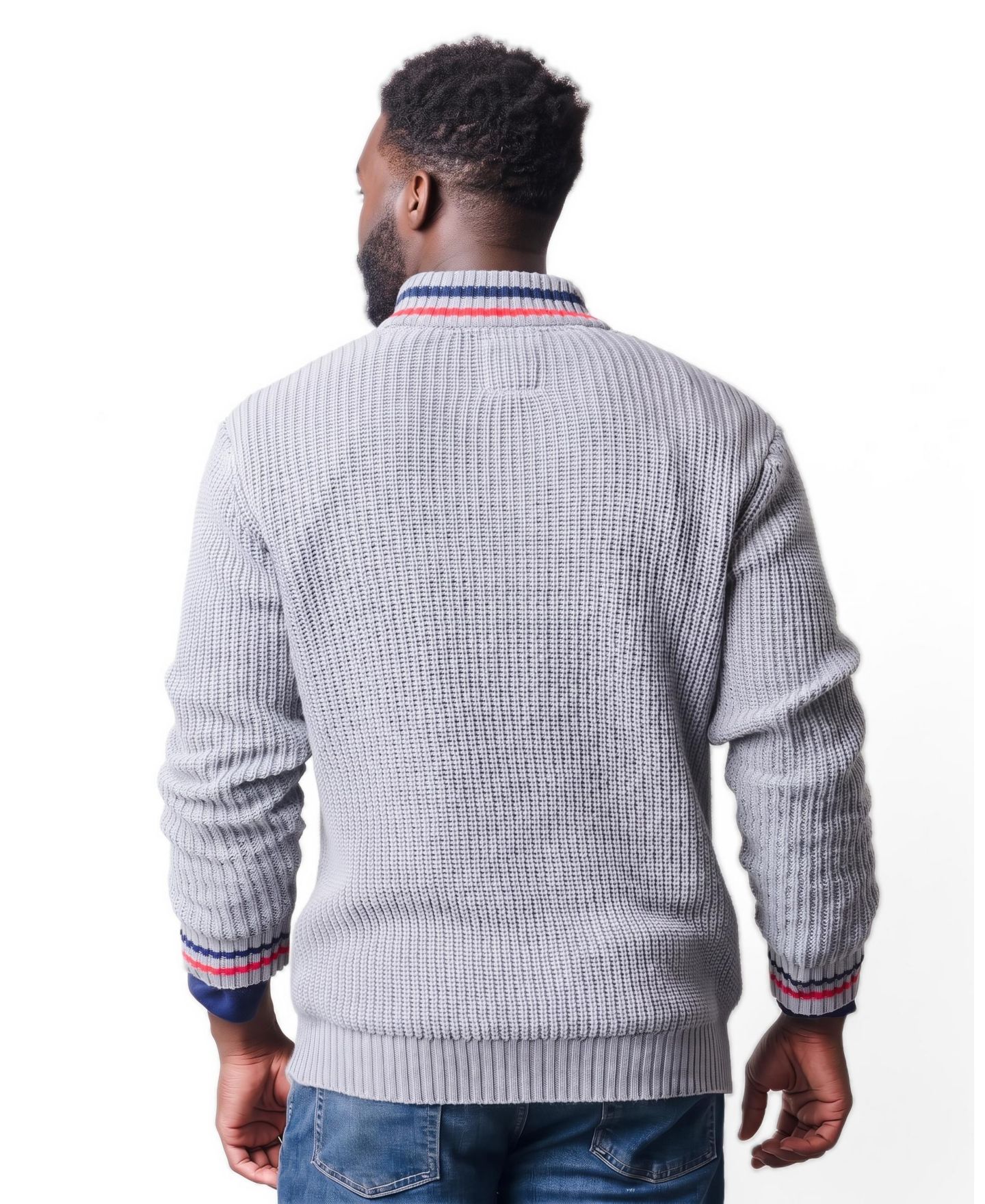 Мужской свитер Hope & Henry Mock-Neck Half-Zip Rib-Knit Cotton, цвет: Тёмный серый меланжевый — фото 2