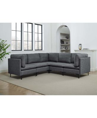 Linen Upholstered Modular Sectional with Metal Legs
