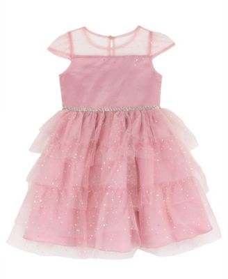 Girls' 2T-6X Metallic-Dot Tiered Cap-Sleeve Dress