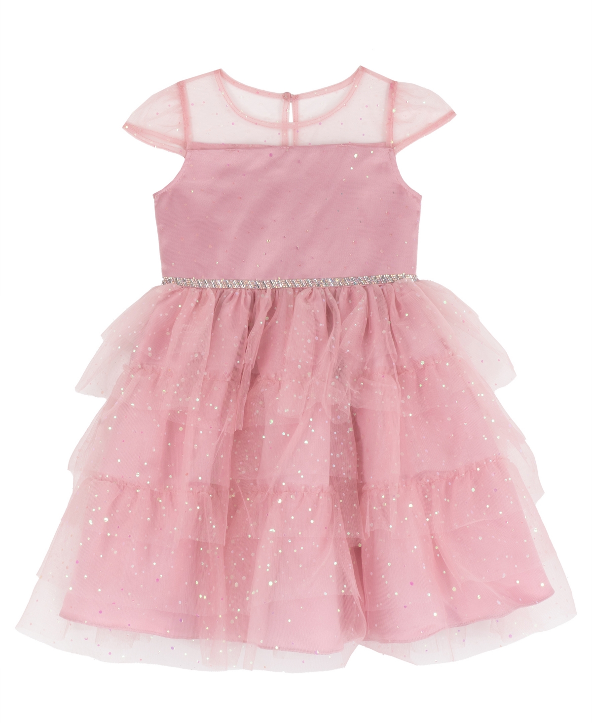 Rare Editions Girls' 2T-6x Metallic-Dot Tiered Cap-Sleeve Dress