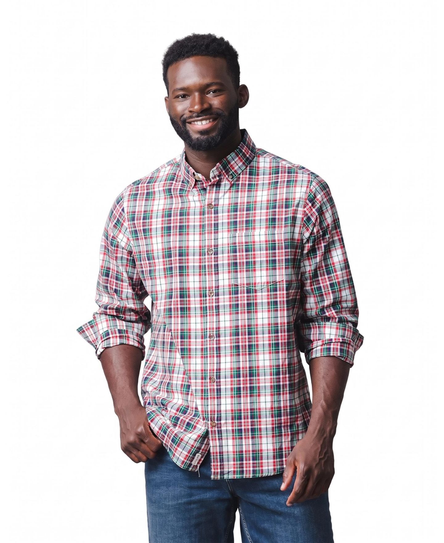 Мужская рубашка Hope & Henry Long-Sleeve Plaid Point-Collar, цвет: Разноцветный — фото 1