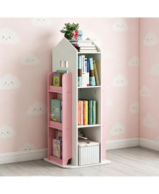 37 Inch 4-Tier PVC 360-Degree Rotating Kids Bookshelf