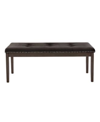 Espresso Finish Velvet Tufted Nailhead Bench