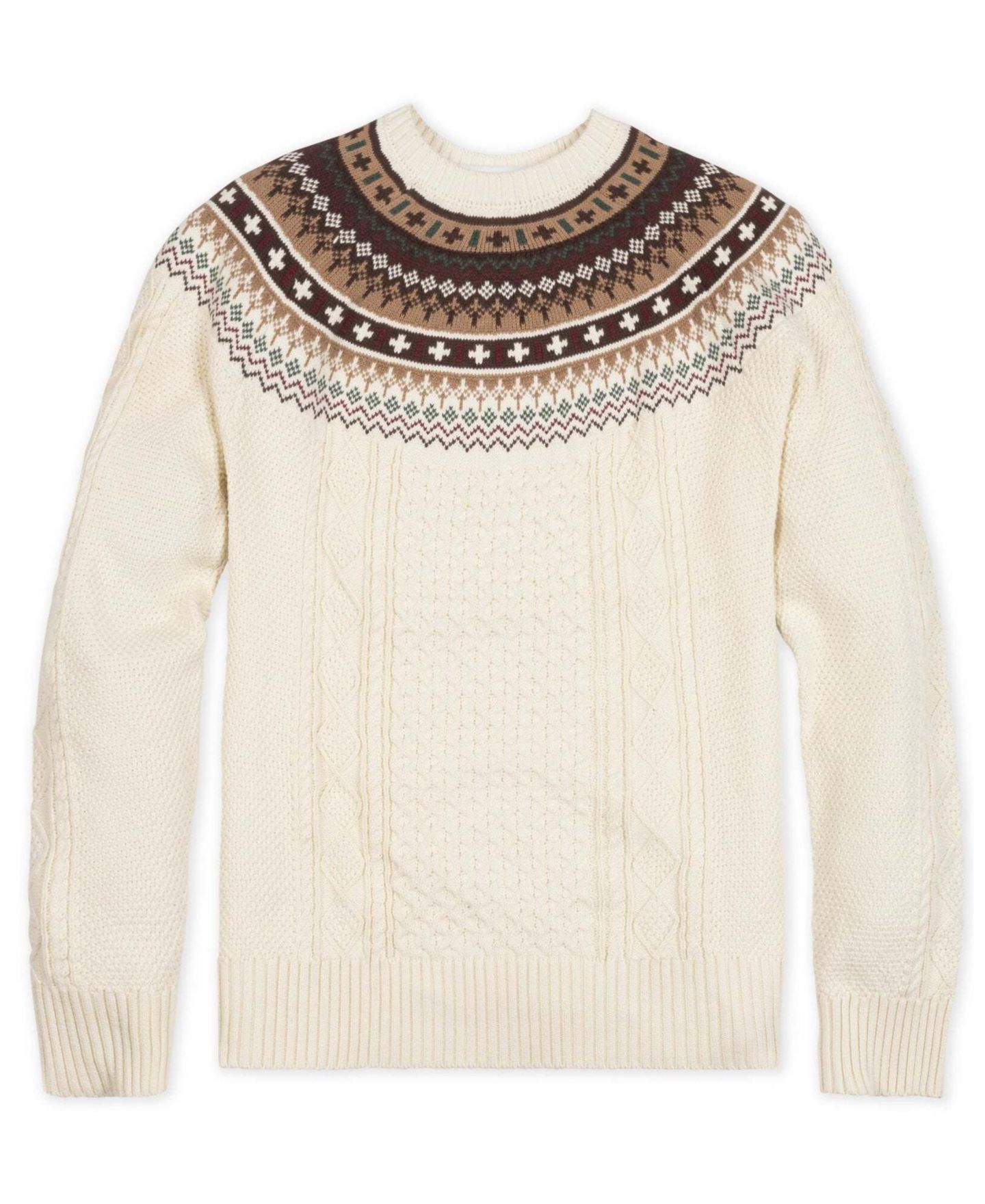 Мужской свитер Hope & Henry с жаккардом Fair Isle и косами, цвет: Молочный / Шоколадный — фото 4