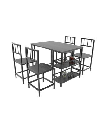 Industrial Dining Table Set with 4 Chairs and Storage Shelves
