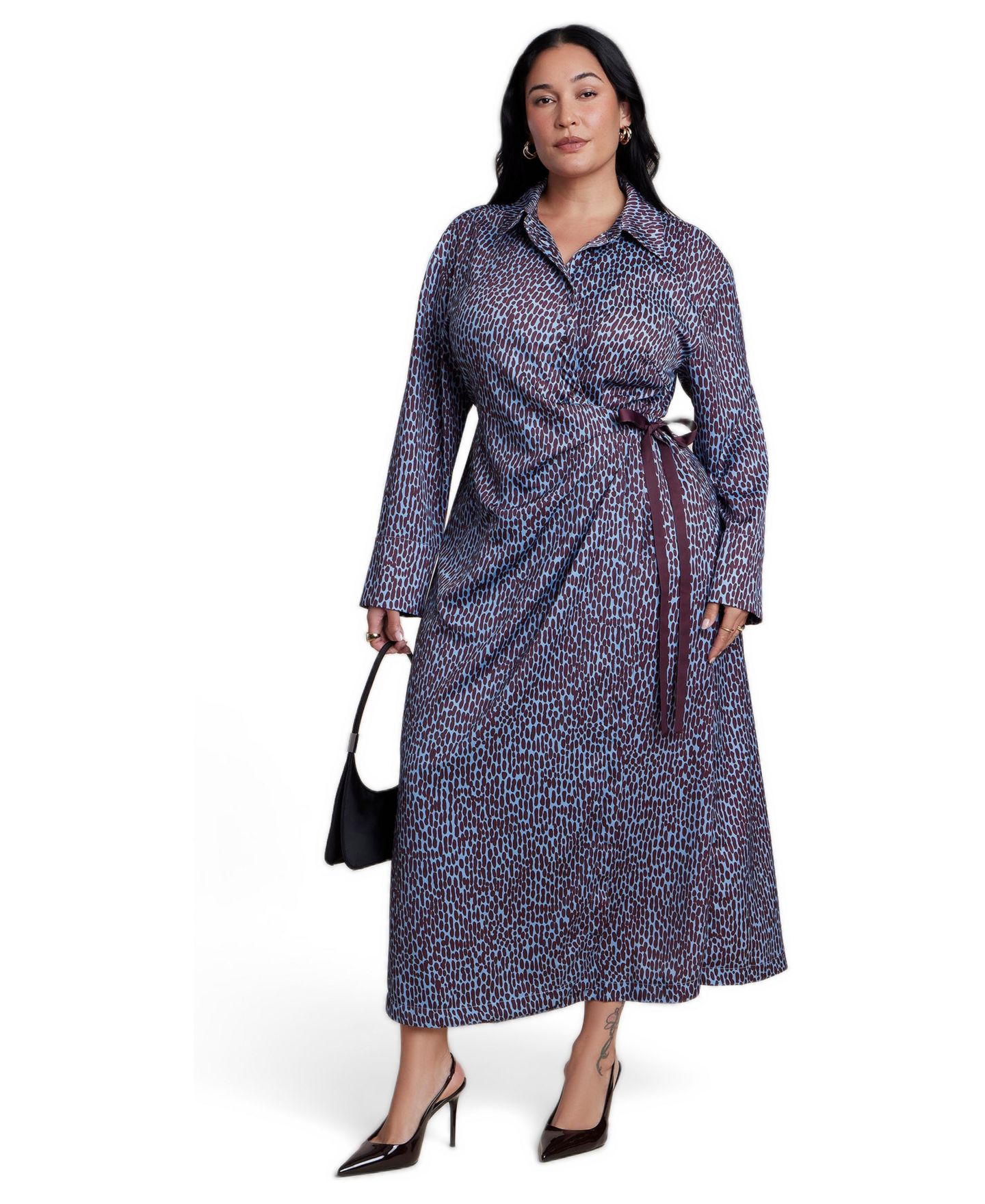 Женское платье ELOQUII Wrap Detail Maxi, цвет: Синий / Бордовый — фото 2