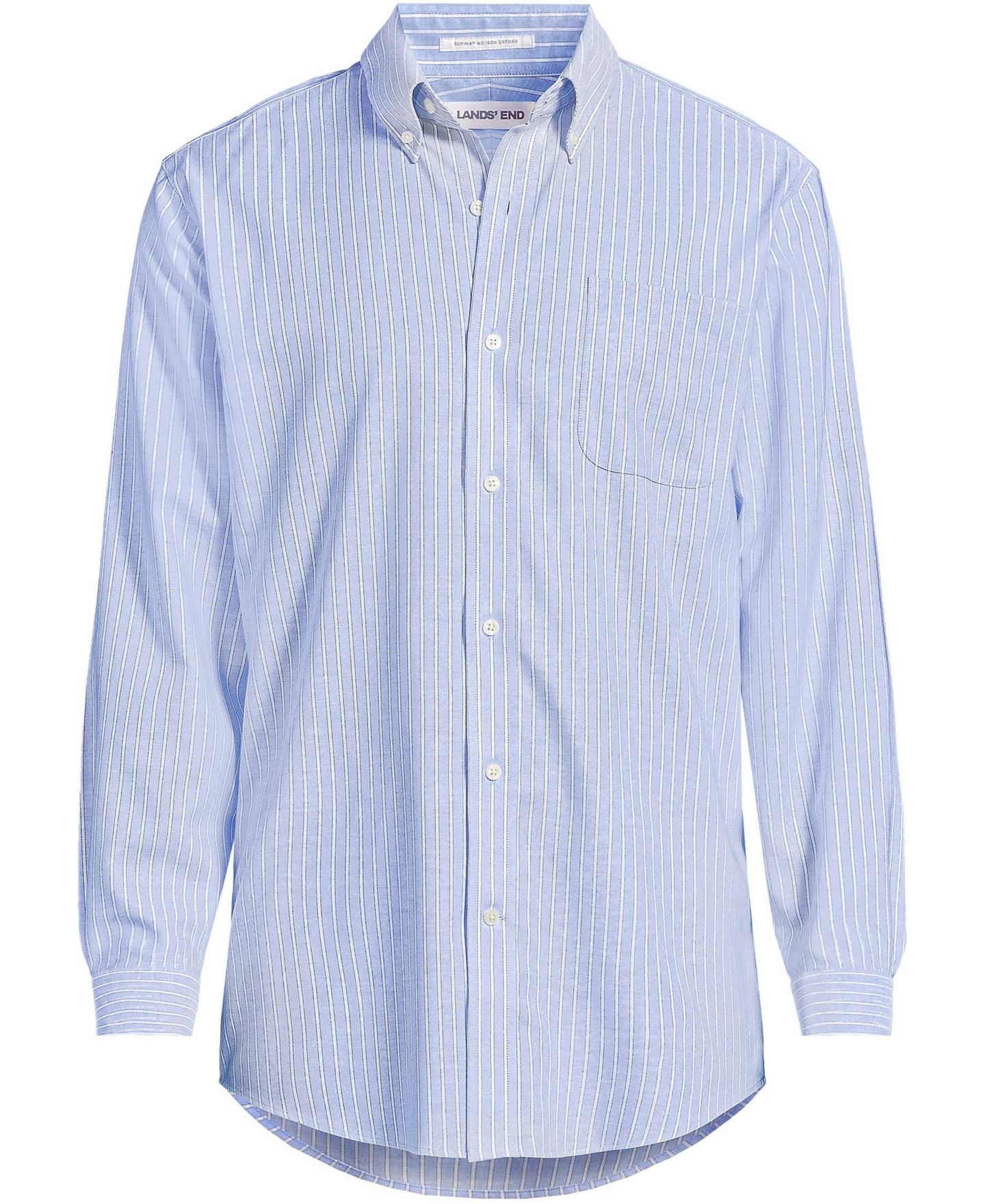 Женская рубашка Lands' End No Iron Supima Cotton Relaxed Fit Oxford Dress Shirt, цвет: Прозрачный синий небесно-голубой / Полосатый — фото 3