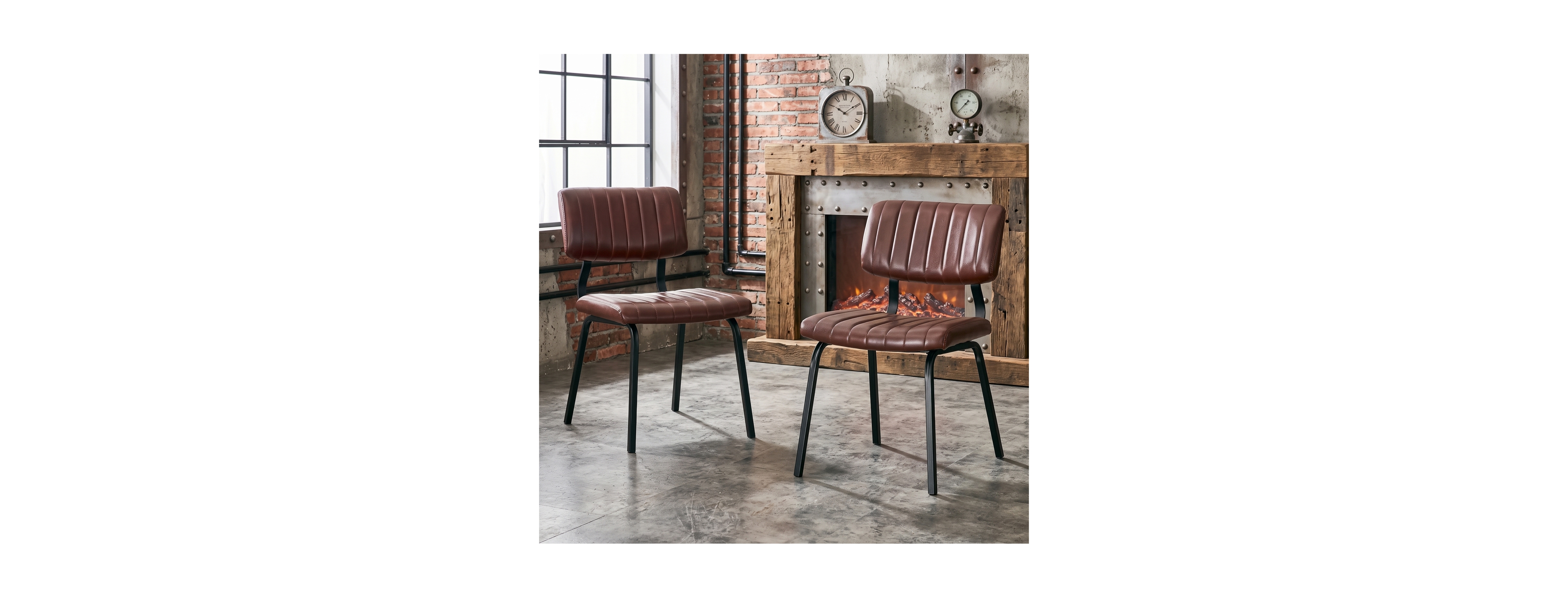 Streamdale Furniture 2 Pack Vintage Pu Leather Mid-Century Dining Chairs