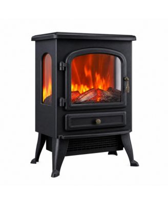 Freestanding Electric Fireplace Stove with Black Iron and 3-Sided Glass, 750W/1500W Heat and Multicolor Flame for Living Room