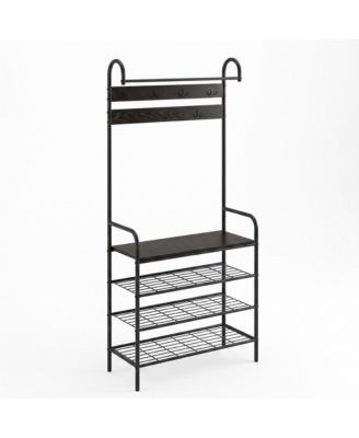 4-in-1 Hall Tree, 31.5" Coat Rack with Shoe Storage, Shelf Bench, Entryway