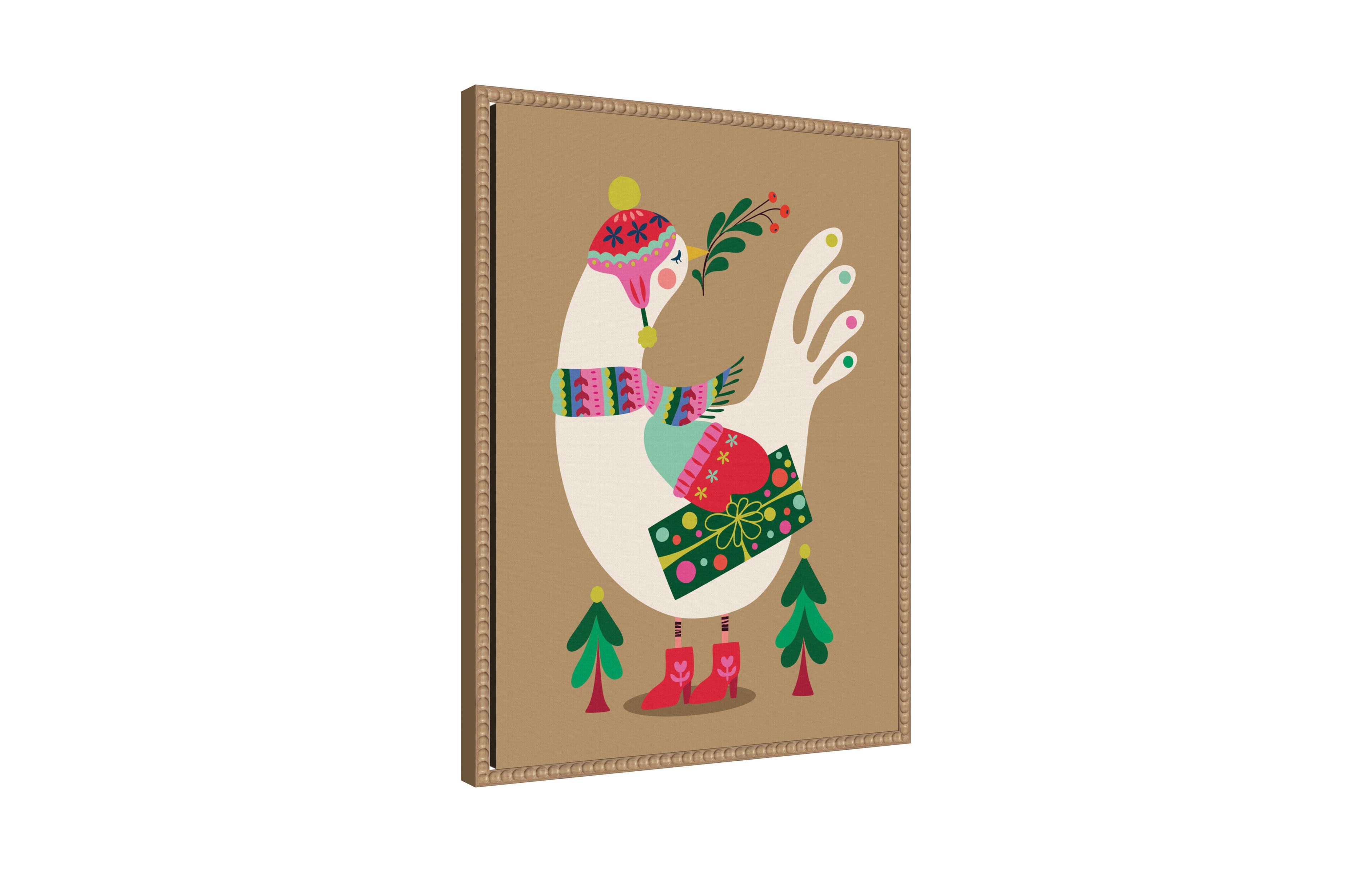 Kate and Laurel Sylvie Beaded Festive Dove Framed Canvas by Rachel Lee