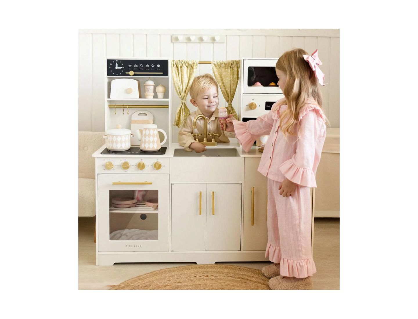 Детские игрушки Tiny Land Iconic Wooden Play Kitchen - Cream Pretend Cooking Set for Kids — фото 4