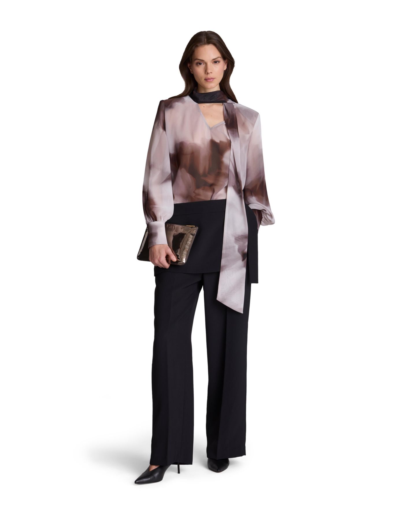 Женская блузка Kenneth Cole Tie-Neck Balloon-Sleeve Printed-Chiffon, цвет: Разноцветный — фото 2