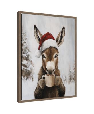 Sylvie Framed Canvas Donkey Winter Hot Cocoa by The Creative Bunch Studio
