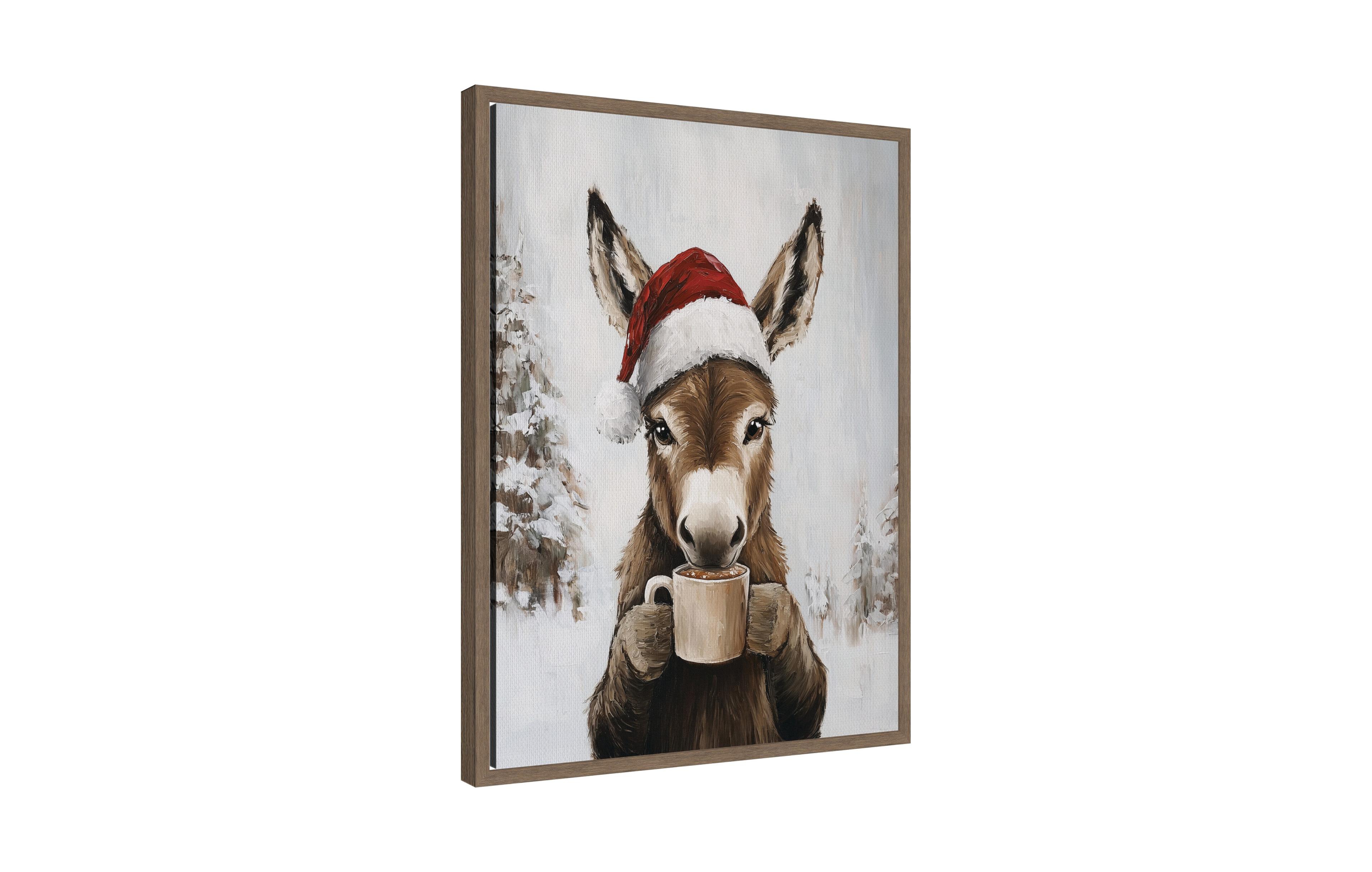 Kate and Laurel Sylvie Framed Canvas Donkey Winter Hot Cocoa by The Creative Bunch Studio