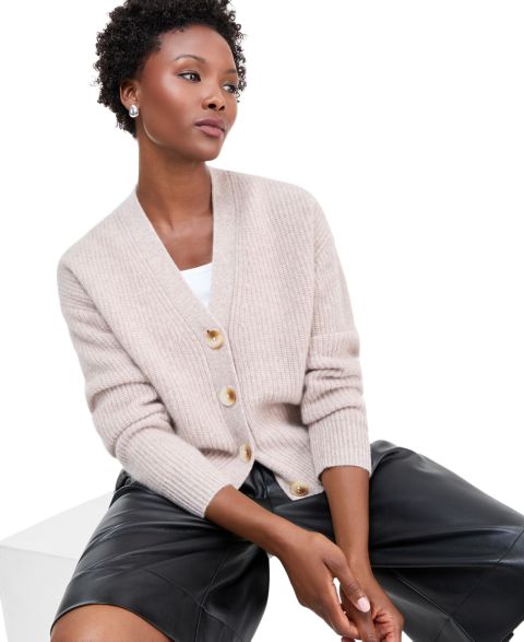 Женский кардиган Charter Club 100% Cashmere Shaker Stitch V-Neck Cardigan, цвет: Жемчужный серо-коричневый меланжевый