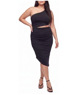 Plus Size Studio One-Shoulder Cut-Out Body-Con Midi Dress