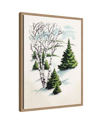 Sylvie Beaded Christmas Snowy Winter Fir Trees and Birch Trees Framed Canvas by Corinna Buchholz of Piddix