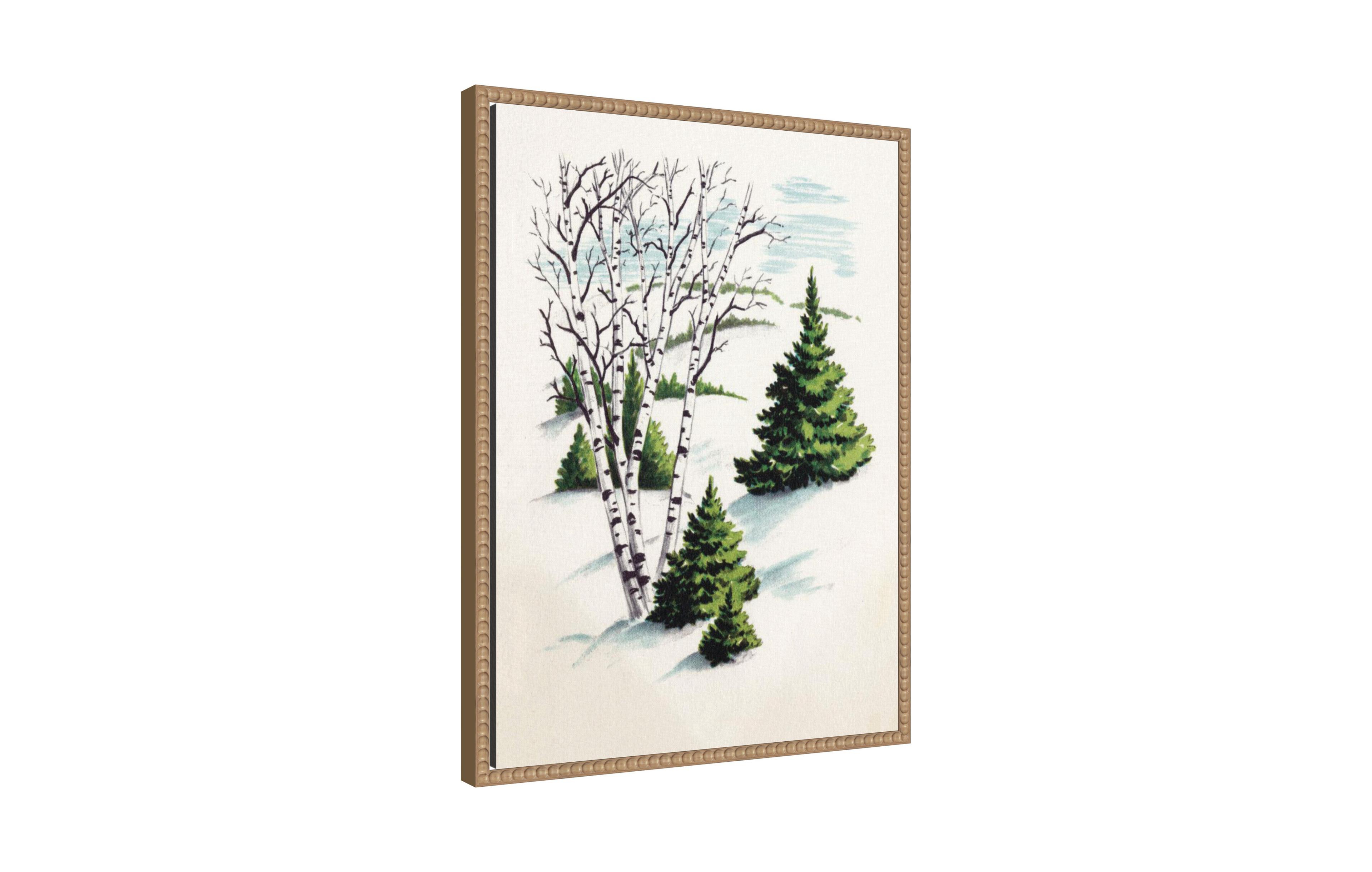 Kate and Laurel Sylvie Beaded Christmas Snowy Winter Fir Trees and Birch Trees Framed Canvas by Corinna Buchholz of Piddix