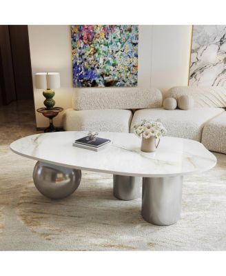 49.2" Faux Marble Modern Minimalist Coffee Table with Sphere Legs