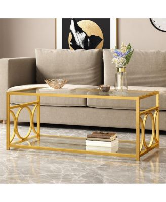 Modern Luxury Glass Coffee Table with Frame and Storage
