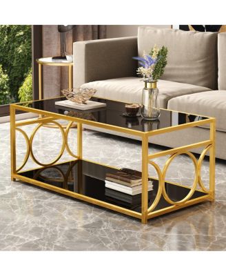 Modern Luxury Glass Coffee Table with Frame and Storage