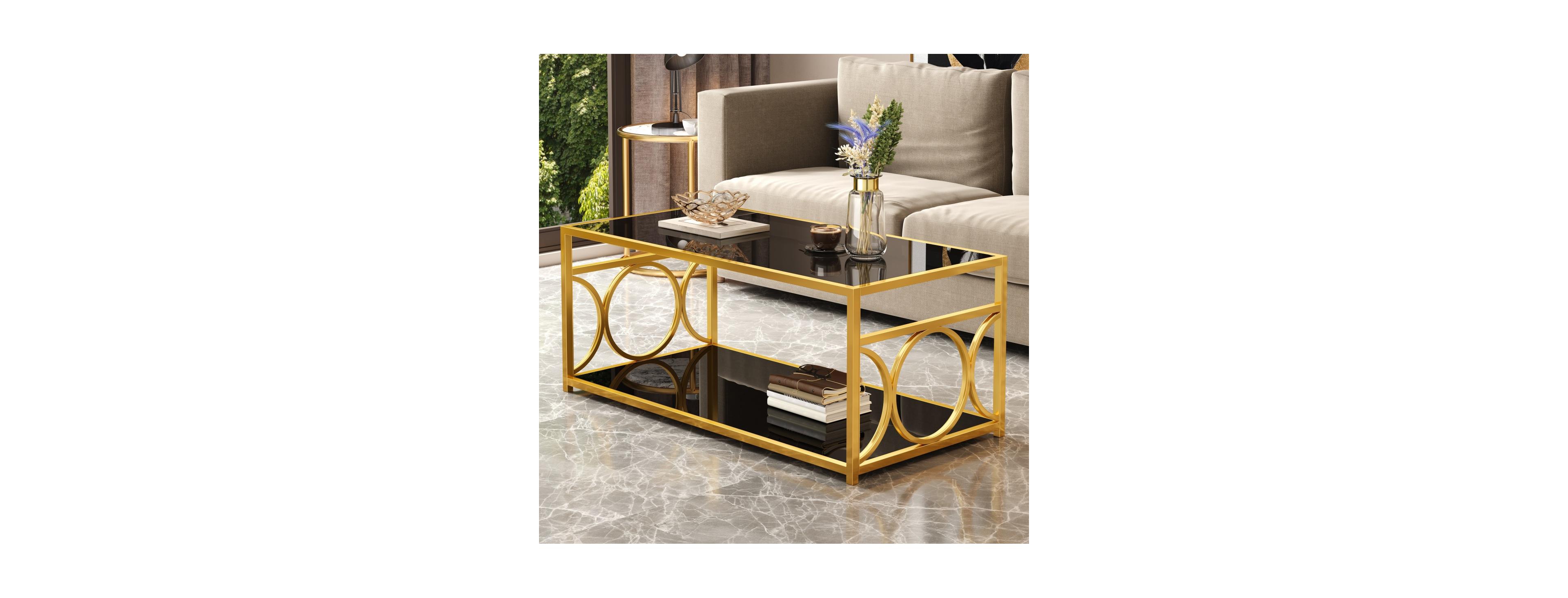 Streamdale Furniture Modern Luxury Glass Coffee Table with Frame and Storage