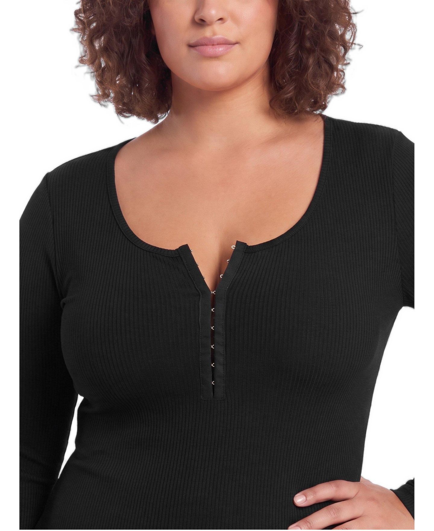 Женская футболка Torrid Plus Size Long-Sleeve Hook-and-Eye Scoop Neck, цвет: Глубокий чёрный — фото 3