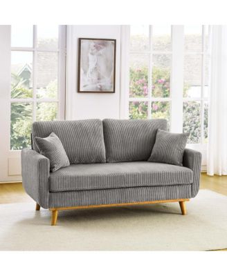 Corduroy Upholstered Wooden Frame Loveseat with Arms and Toss Pillows