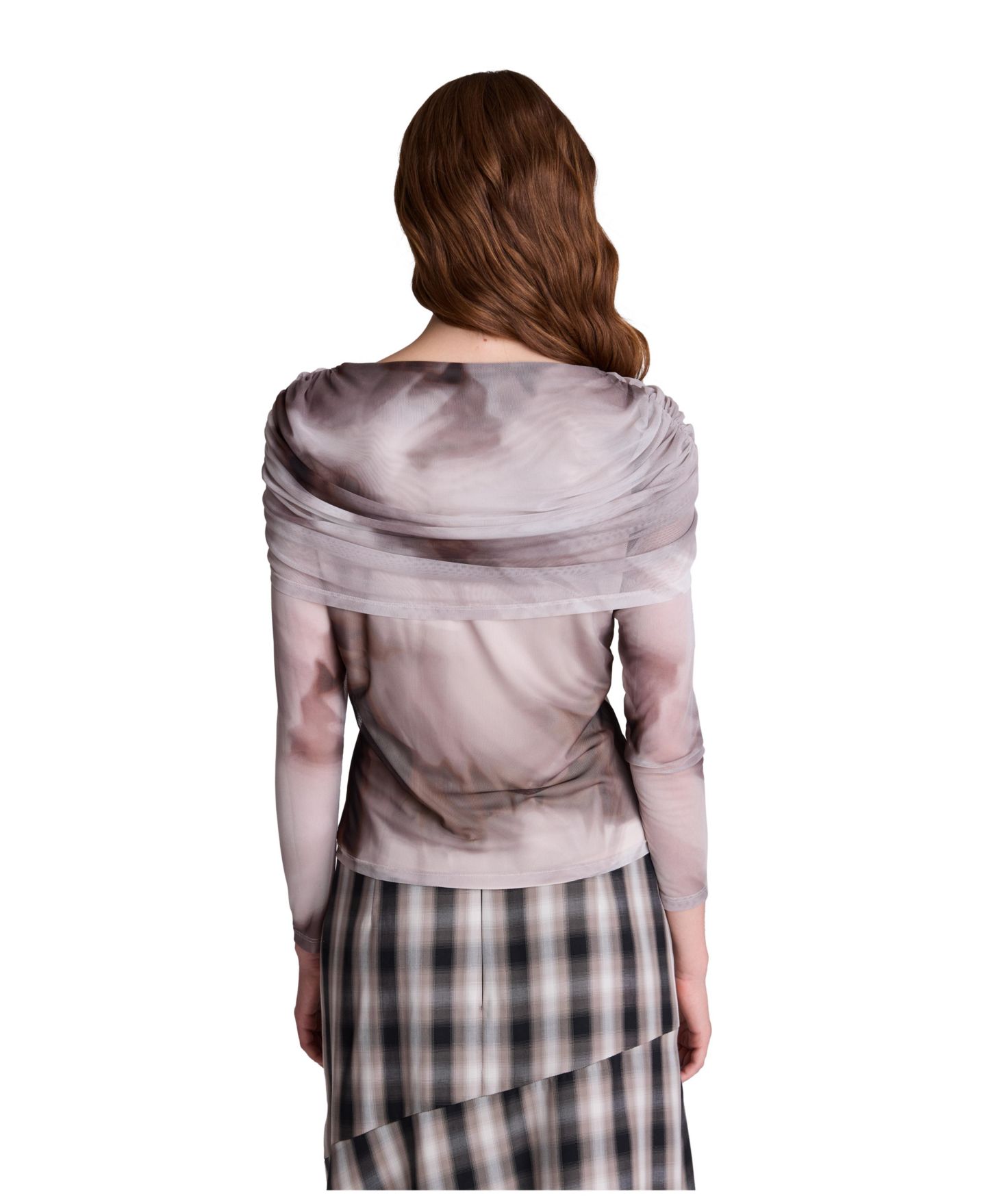 Женский свитер Kenneth Cole Ruched Cape Printed-Mesh Long-Sleeve Pullover, цвет: Разноцветный — фото 6