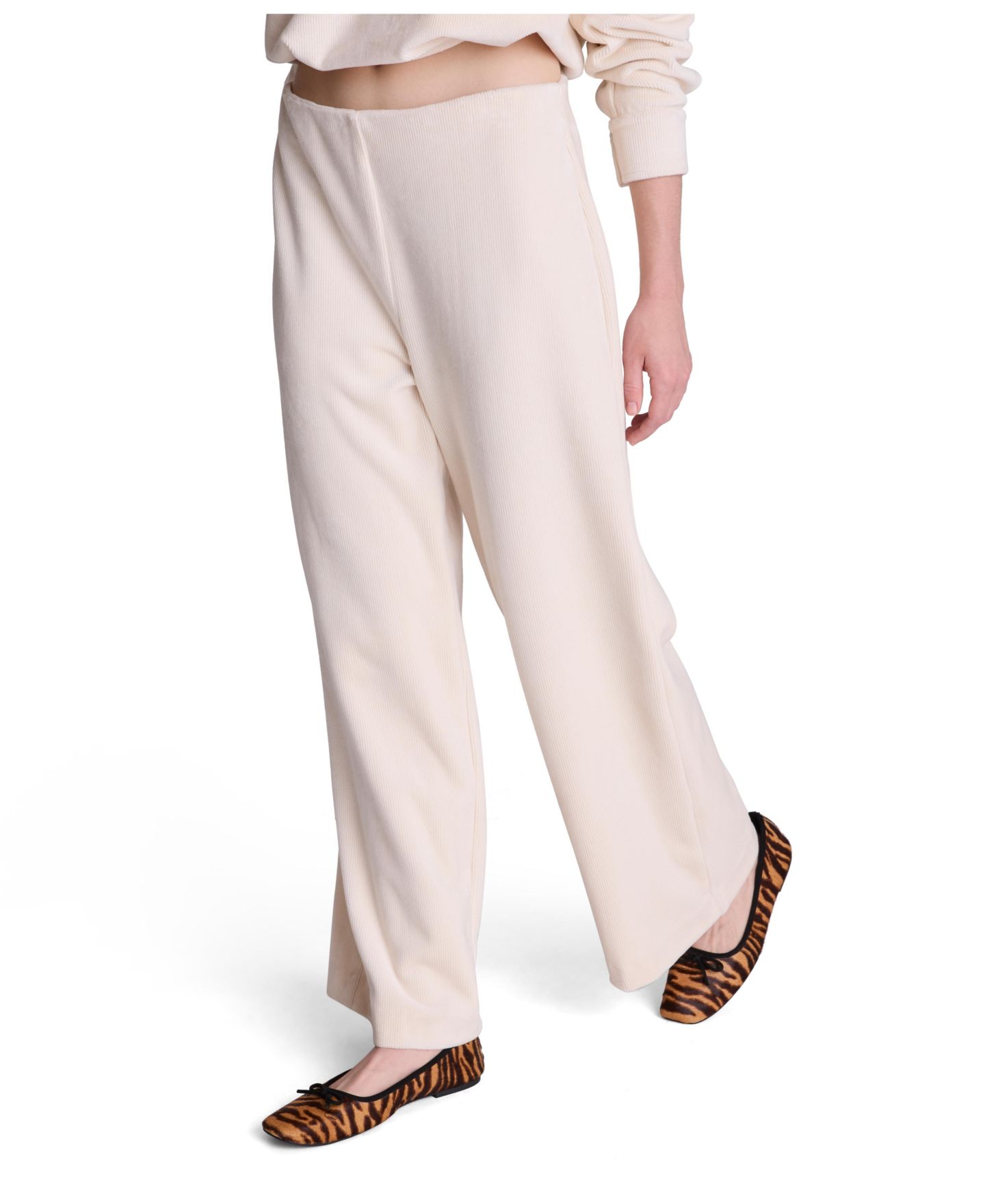 Женские брюки Kenneth Cole Hollywood Waist High-Waisted Wide-Leg Ribbed Fleece, цвет: Устричный — фото 8