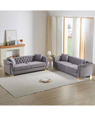Chesterfield Velvet 3+3 Seater Combination Sofa