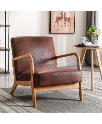 Mid-Century Modern Microfiber Accent Chair with Espresso Finish