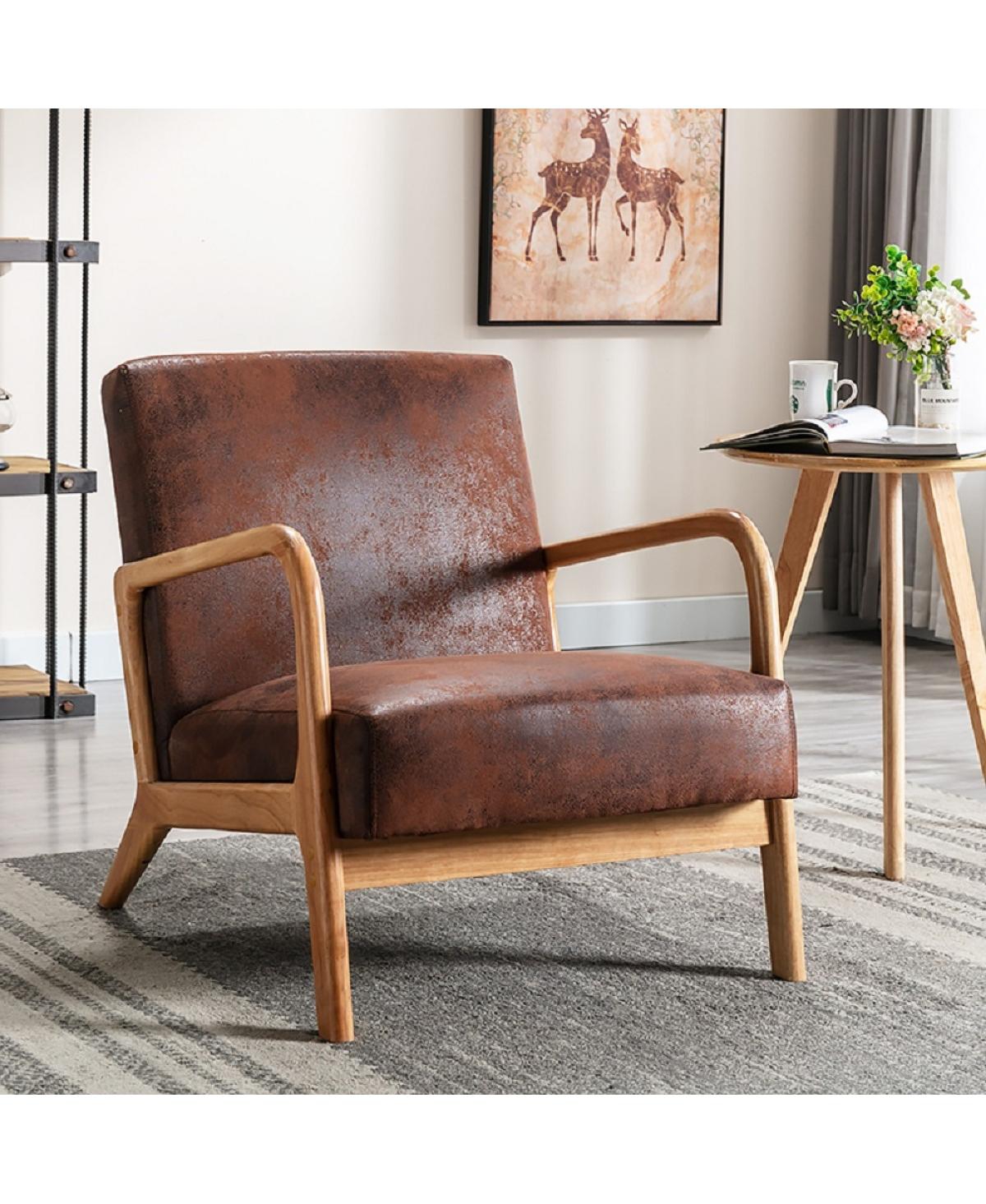 Streamdale Furniture Mid-Century Modern Microfiber Accent Chair with Espresso Finish