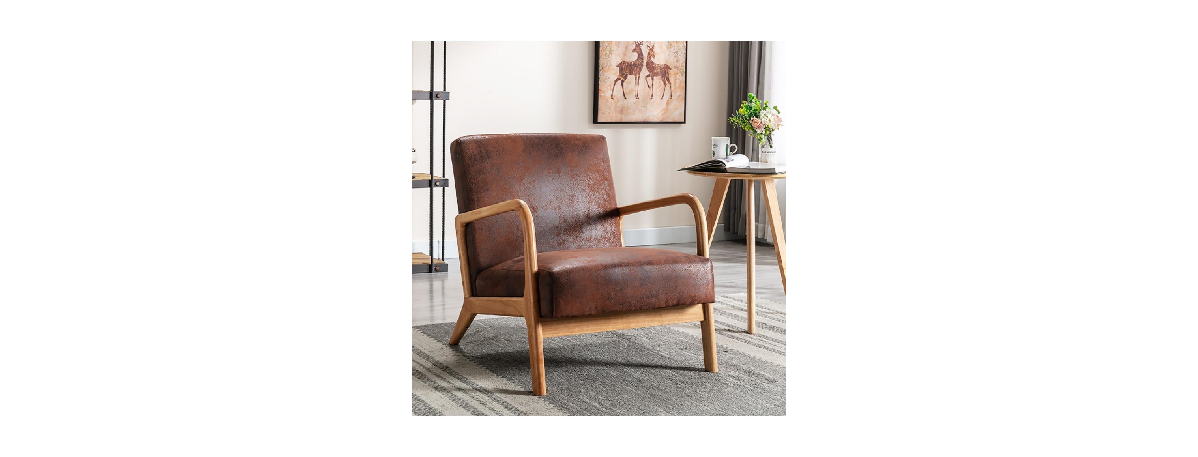 Streamdale Furniture Mid-Century Modern Microfiber Accent Chair with Espresso Finish