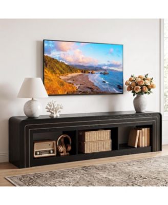 86.6" Extra Long TV Stand for 75-86 Inch TVs, Natural Oak Entertainment Center with 3 Open Storage Shelves