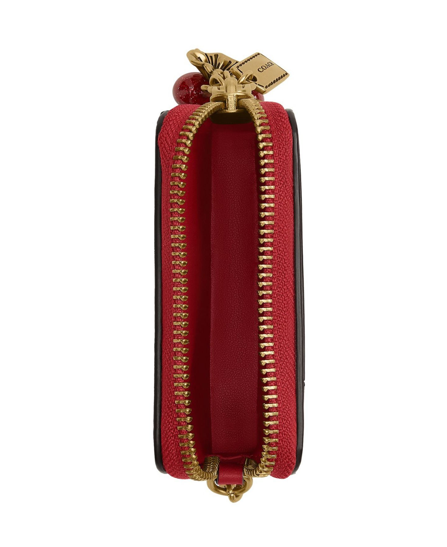 Женский кошелёк COACH Essential Leather Chain Strap Card Case, цвет: Латунный / Маковый — фото 3