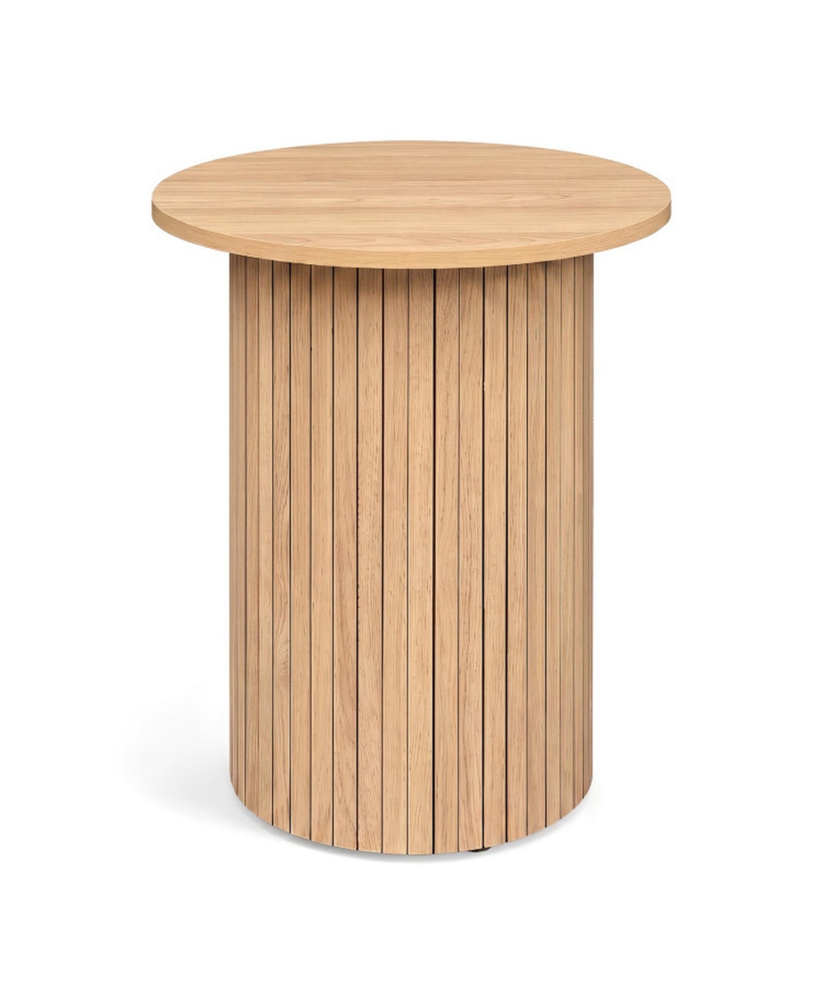 Gouun 18 Inch Round Fluted Side Table with Pedestal Drum Base