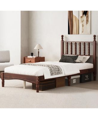 Twin Wood Platform Bed with Gourd-Shaped Headboard