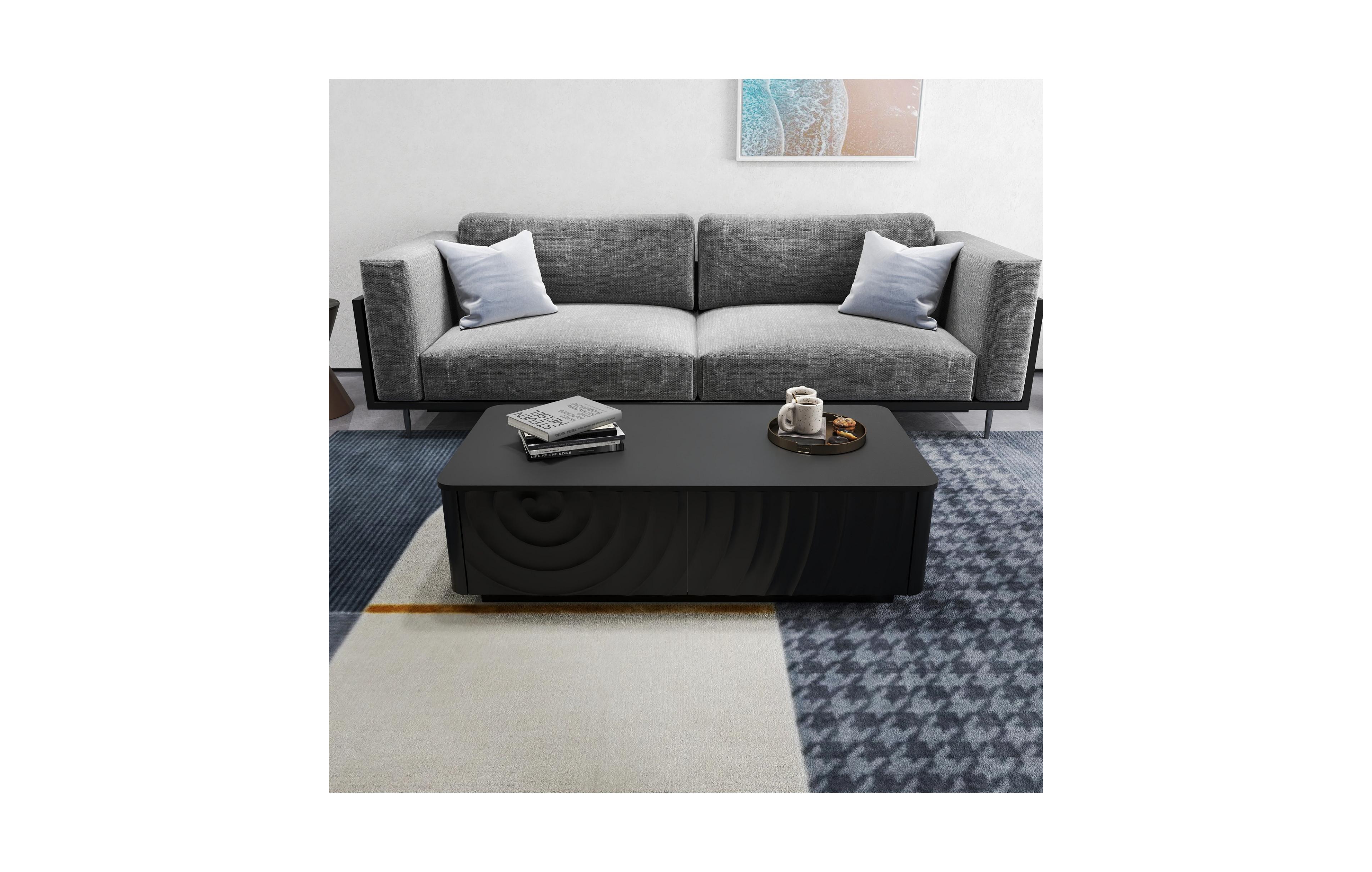 Clihome 47" Rectangle Coffee Table, Wave Texture Center Table with 2 Drawers for Living Room