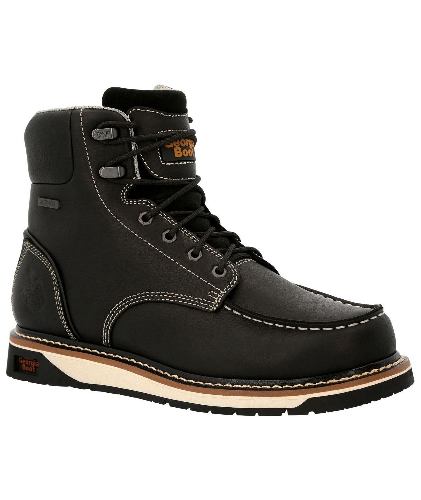 Мужские ботинки GEORGIA BOOT Amp LT Wedge Waterproof Moc-Toe Black Work Boot, цвет: Чёрный — фото 6