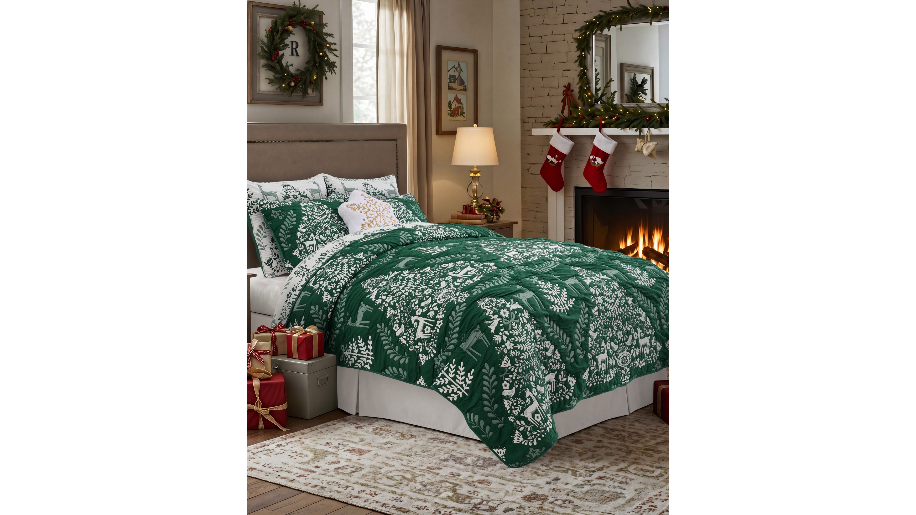 Greenland Home Fashions Noella Reversible Holiday 3-Piece Coverlet Set, Full/Queen